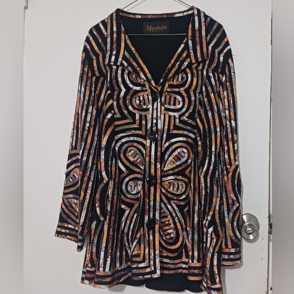 Moshita Black Multicolor Geometric Button-Up Jacket